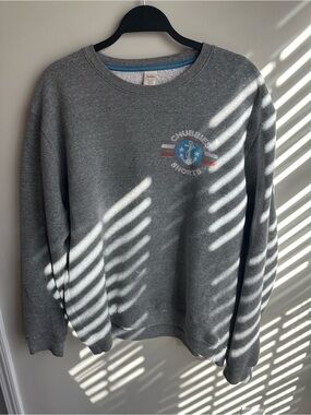 chubbies Gray Crewneck Sweatshirt with Blue & Red Logo